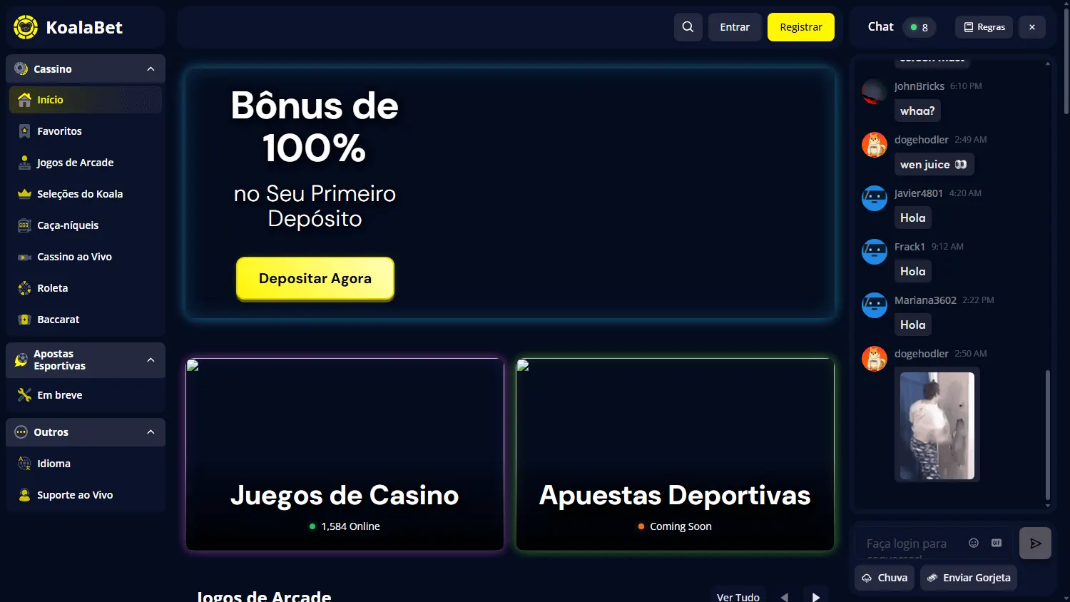 Koala Casino homepage on desktop